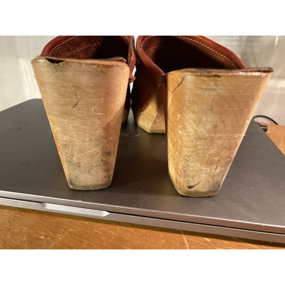 Classic Clogs Rust 3” Heel Wooden Swedish Hasbeens Sandals Womens US 8 EU 39 - Picture 8 of 14